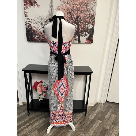 J.F.W Women’s Long Dress With Pockets Size L Halter Neck Geometric Padded Bra - Picture 2 of 9